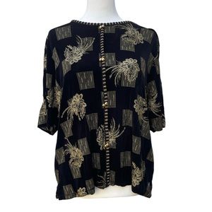 Vintage Elegant Cocktail Holiday Black Metallic Gold Top